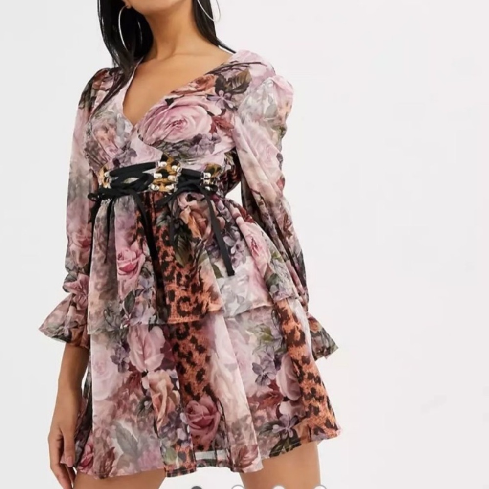 Missguided Floral Leopard Corset Dress Size 4 NWT